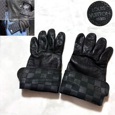 Louis Vuitton Mens Damier Graphite Lambskin Leather Gloves Black Size 8