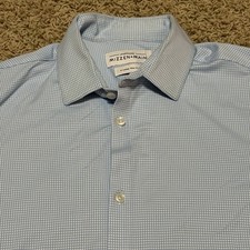 Mizzen Main Shirt Mens XL Trim Fit Light Blue Check Performance Stretch