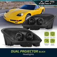 For 1997-2004 Chevy Corvette C5 Z06 Black Projector Head Light Lamp Left & Right