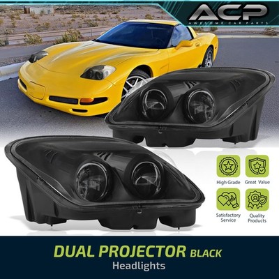 For 1997-2004 Chevy Corvette C5 Z06 Black Projector Head Light