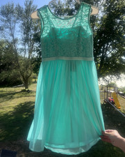 David's Bridal Aqua Lace Fit & Flare Dress Size Youth 12