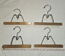 4 Pc Set Vintage Antique Wooden Metal Pants Skirt Hangers Clamp Clip 9"