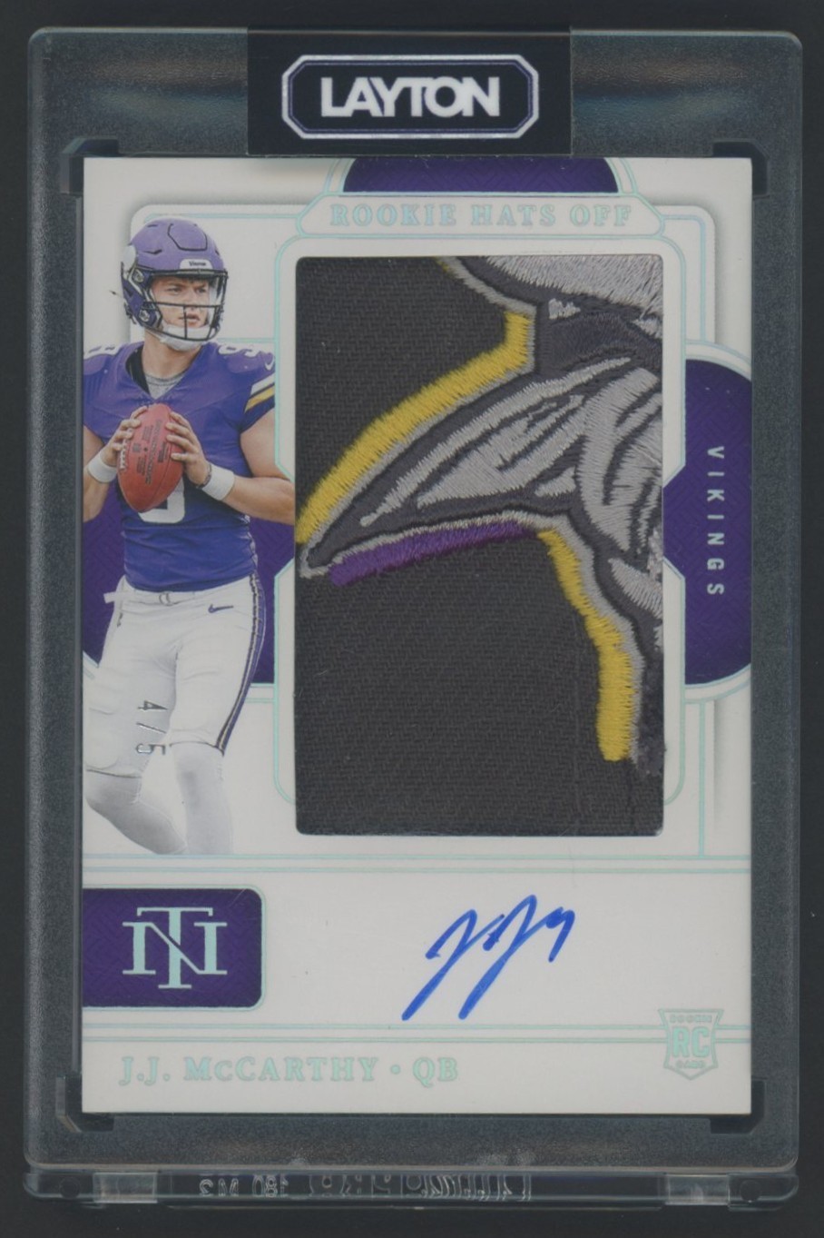 2024 National Treasures Holo Silver JJ McCarthy RPA RC Rookie Hat Patch AUTO 4/5