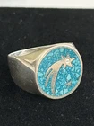 Vintage Taxco Mexico Sterling Silver Shooting Star Turquoise Inlay Signet Ring