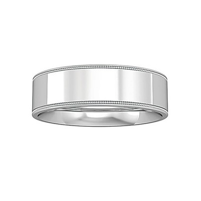Ehering 9 kt Weißgold Jewelco London flach Hofperlen abgeschrägter Rand 6 mm