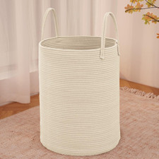 Large Woven Laundry Basket Hamper,60L Cotton Rope Storage Bin for Blankets,Toys