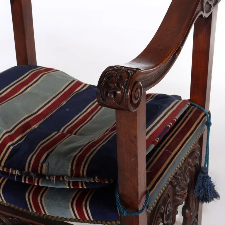 Silla trono nogal tallada en figura barroca italiana C1890 Foto 4 de 4