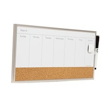 Magnetic Dry Erase Weekly Calendar Board With Cork Strip, 18"W x 7.5"H
