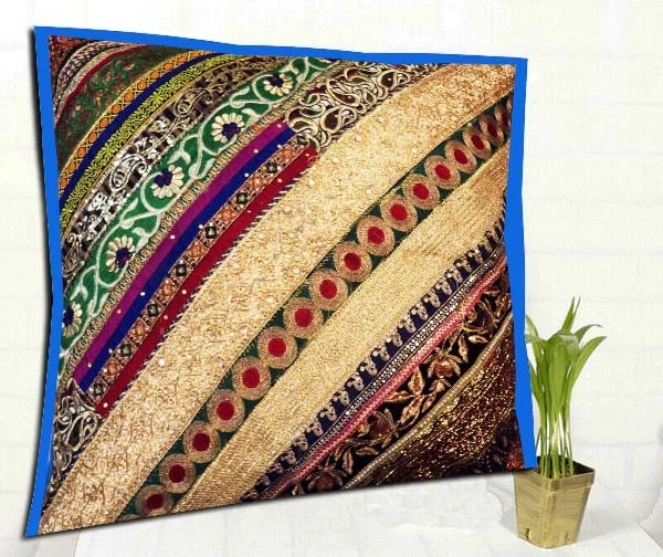 30" ETHNIC NEW HOME GIFT VINTAGE SARI SEQUIN BEAD THROW CUSHION PILLOW COVER