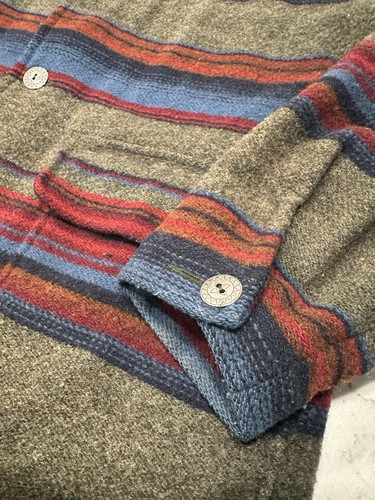 Vintage Woolrich Striped Coat Jacket Sz Med. Wool Blanket Chore Southwest Navajo - Picture 7 of 13