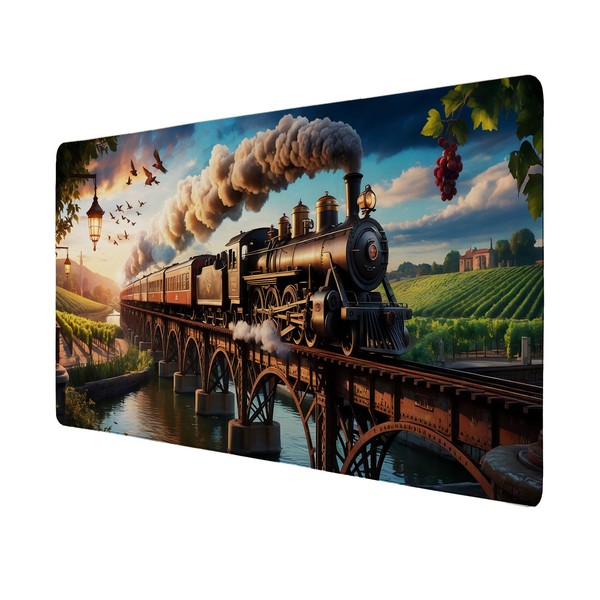 Dampflokomotive Schreibtischunterlage 89X40Cm XXL Mauspad Weinberglandschaft-image