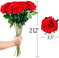 10 pcs Red Silk Roses Artificial Flowers Realistic Bouquet Home Decor Xmas Gifts