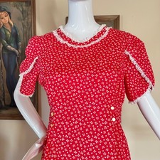 Vintage 60s/70s Red Bows & Hearts Dolly Dress Split Sleeves Volup XL