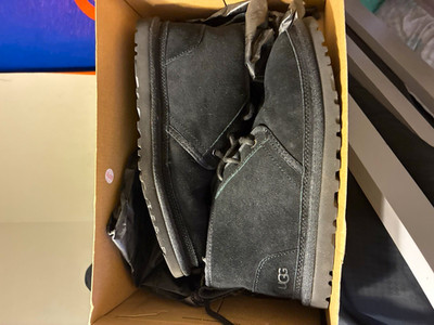 UGG Black Suede Chukka Ankle Boots US 8 Lace-Up Round Toe Logo Accents
