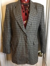 BICE WOMENS HOUNDSTOOTH WOOL BLEND BLAZER SIZE 6 - FAUX POCKETS-TAN/BLACK