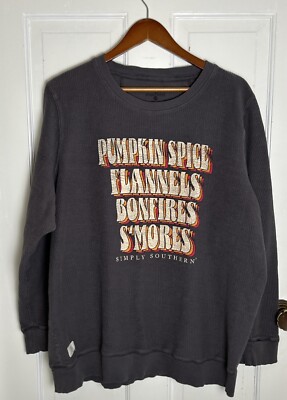 Simply Southern Ribbed Cotton Blend Sweatshirt Size 2XL Fall Theme Flannel, EUC