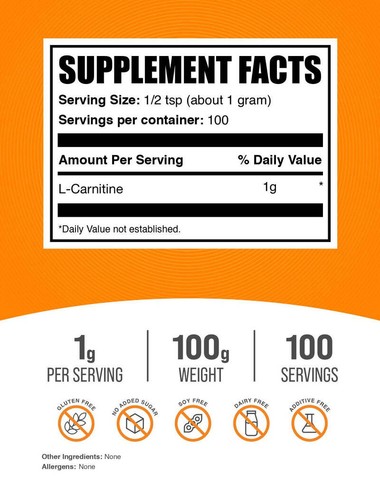 BulkSupplements L-Carnitine Powder - 1g per Serving - Picture 8 of 12