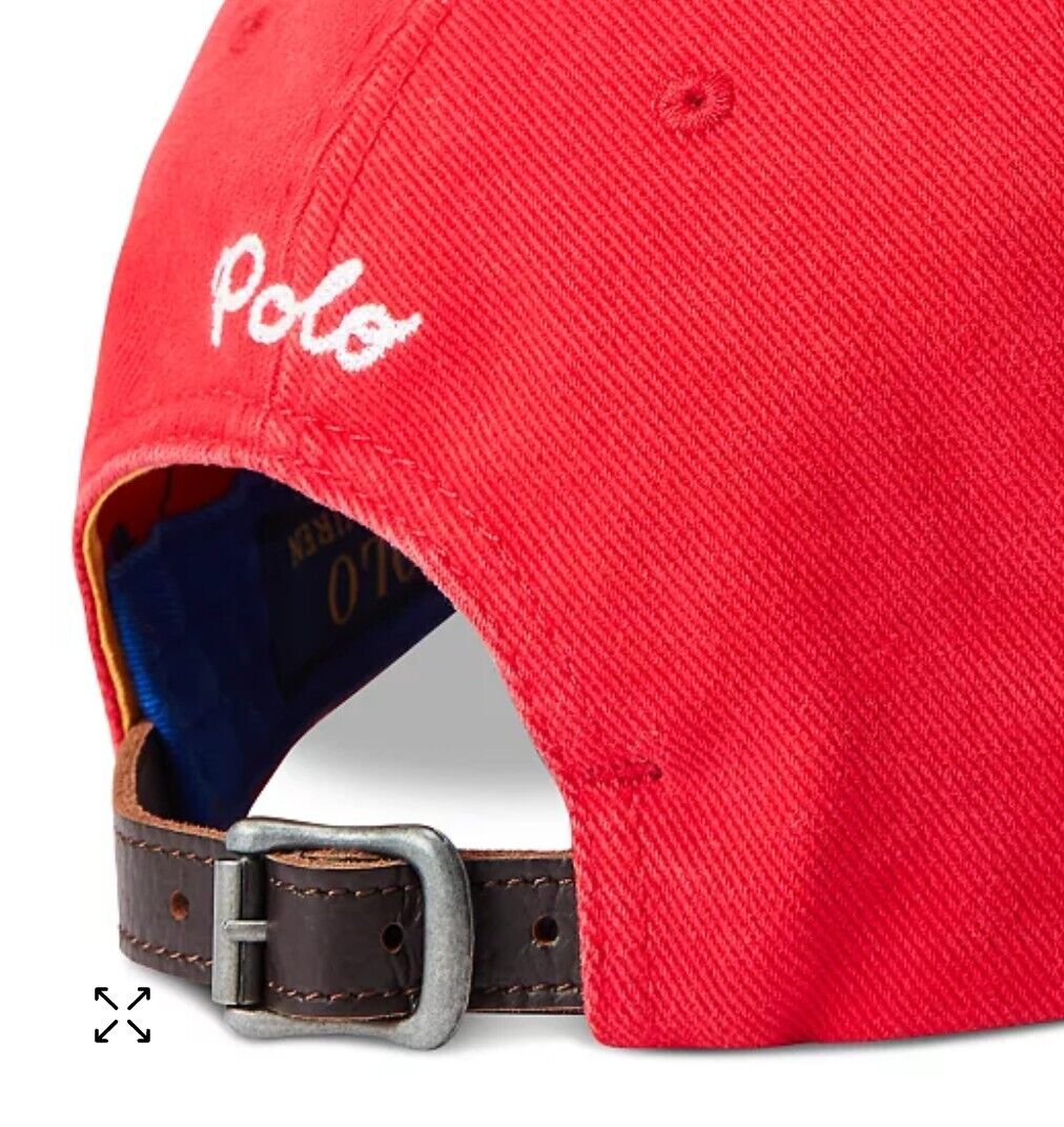 Polo Ralph Lauren Men's Red Blue P Logo Leather Strap Baseball Cap Hat