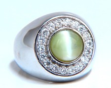GIA Certified 4.78ct Natural Chrysoberyl Cats Eye Diamond Signet Ring 14kt**