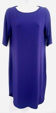 Eileen Fisher Women's Shift Dress PM Petite Medium Stretch Short Sleeve Purple