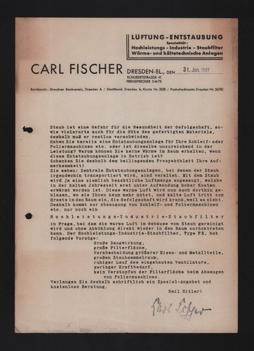 DRESDEN, Brief 1941, Carl Fischer Lüftung-Entstaubung