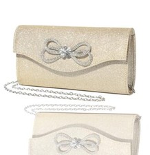 Women Diamond Bow Evening Bag Rhinestone Clutch Purse Wedding Prom S-champagne