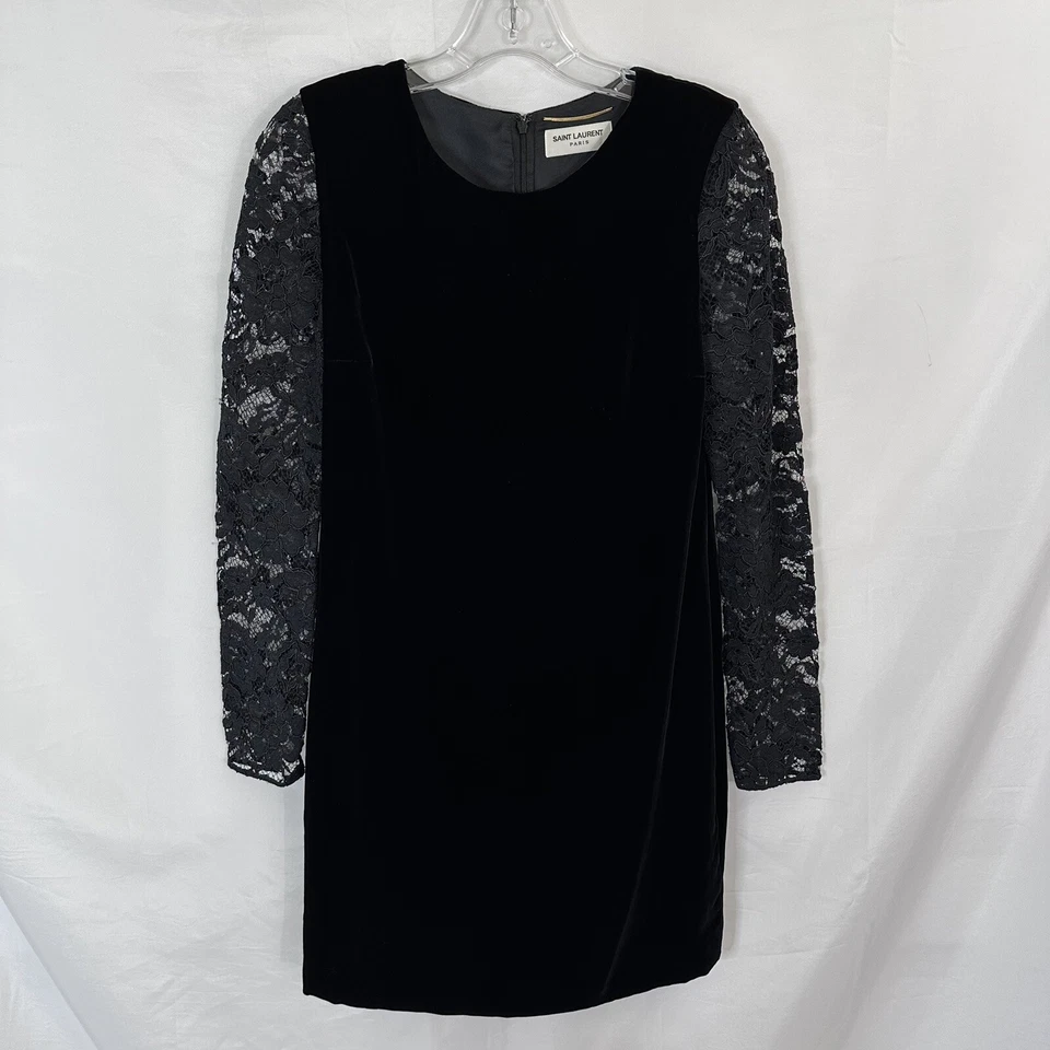 Mini Vestido Saint Laurent Negro Terciopelo Encaje Talla XS Mujer Vacaciones Foto 3 de 4