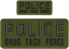POLICE D T FORCE EMB PATCH 4X10 AND 2X5 HOOK ON BACK BLACK ON OD GREEN