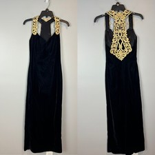 Scott McClintock Black Velvet Gown Size 6 Gold Halter Detail Vtg 90s