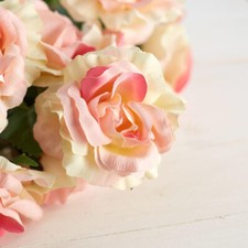 1 Dozen Cream and Pink Artificial Open Rose 25" Stems