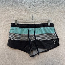 Y2K Vintage Billabong Swim Shorts Medium Grey Blue Striped Surfer Tropical Beach