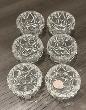 Vintage Cut Clear Crystal Glass Salt Cellars Set of 6 Made In Czechoslovakia