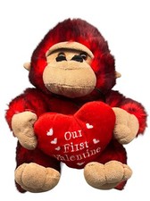 Dan Dee Valentine Plush Red Monkey Holding Heart Pillow 10" Soft Fuzzy