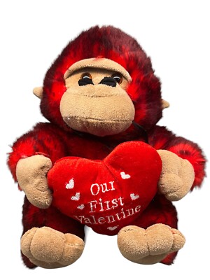 Dan Dee Valentine Plush Red Monkey Holding Heart Pillow 10'' Soft Fuzzy