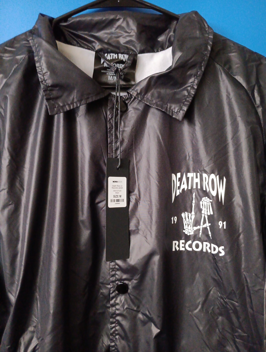 FILA Giacca a vento nera Death Row Records 1991 Los Angeles scheletro nuova con etichetta Medium