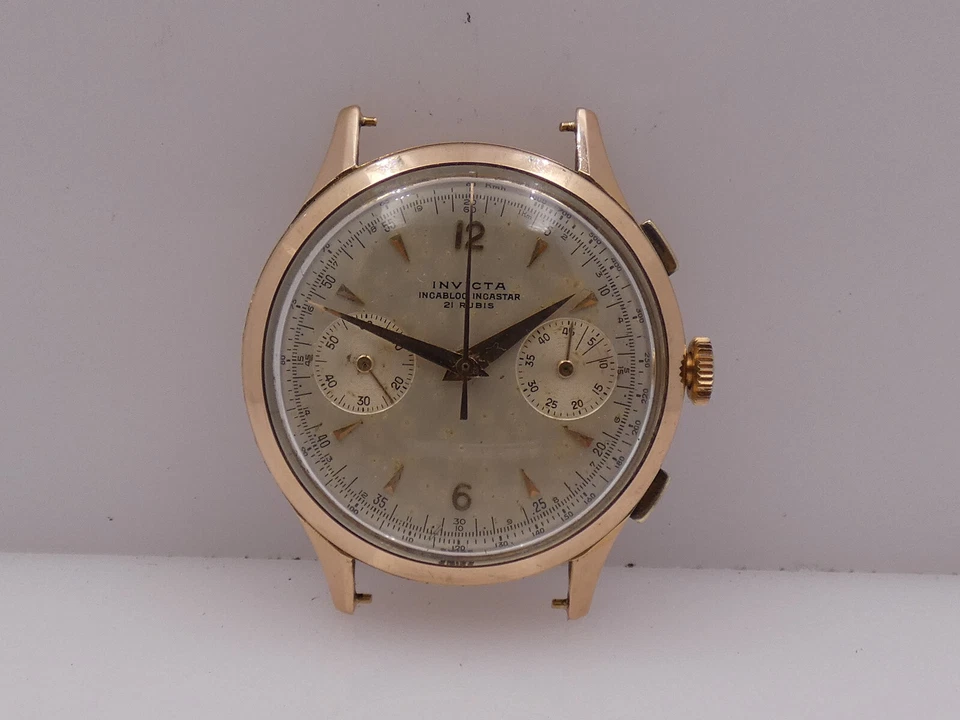 CRONO INVICTA BICOMPAX VALJOUX 22 OVERSIZE 38mm ORO ROSA 18KT ANNI '50s OROLOGIO - Immagine 4 di 4