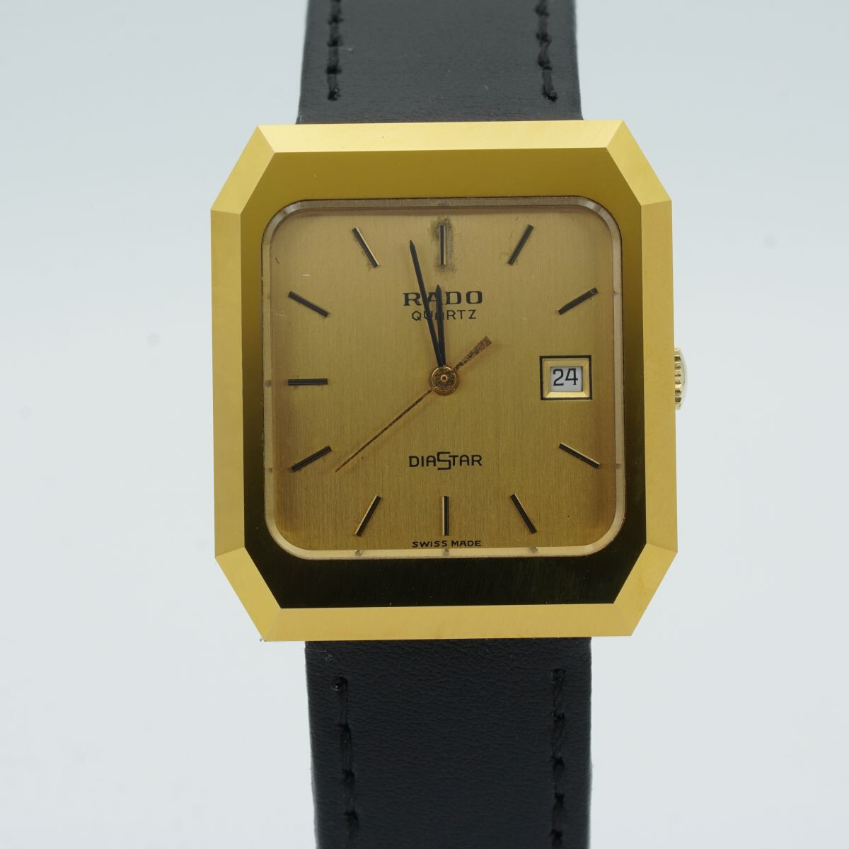 RADO DIASTAR HERREN UHR STAHL QUARZ MIT LEDER BAND VERGOLDET 28MM