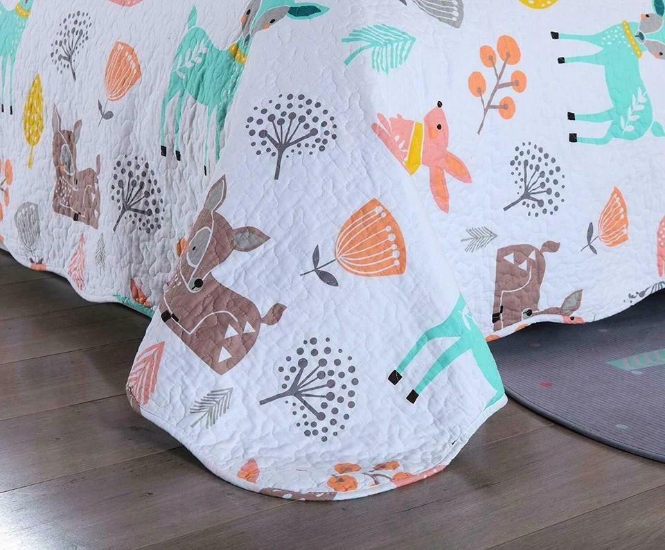 100%纯棉儿童床罩被子男孩女孩床上用品森林鹿双床套装 — 第 3/3 张图片