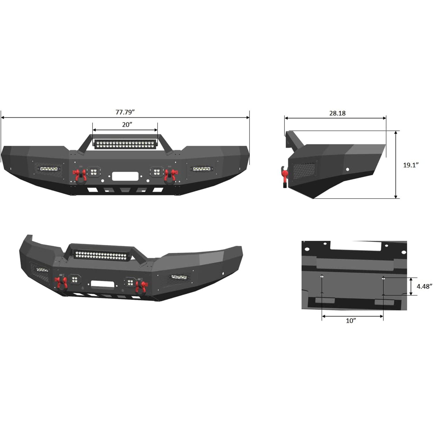 Vijay Steel Front/Rear Bumper With Winch Plate&LED Light For 19972003