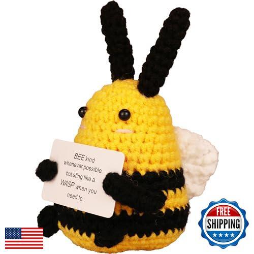 Handmade Crochet Emotional Support Bee Doll with Inspirational Card - Cute Kn