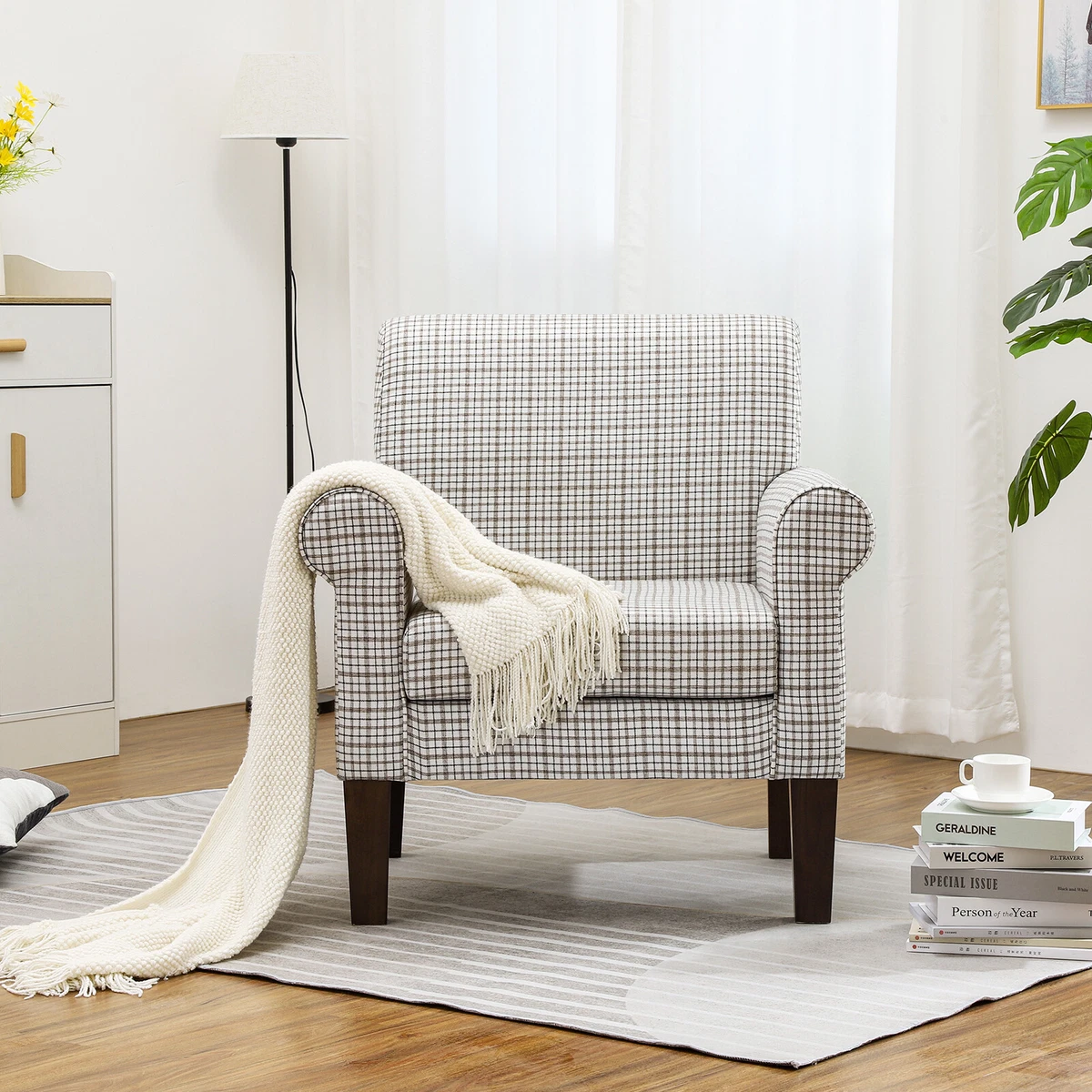Accent Armchairs Comfy Upholstered Living Room Single Sofa Chair with Wood Legs