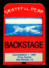 Grateful Dead Backstage Pass Des Moines Iowa IA Civic 12/7/81 12/7/1981 Dead Set Grateful Dead Backstage Pass Des Moines Iowa IA Civic 12/7/81 12/7/1981 Dead Set