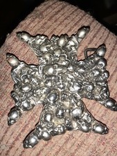 Vintage IRON CROSS OF SKULLS Great American Biker Harley Goth N.O.S. BELT BUCKLE