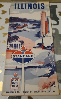 Vintage 1964 STANDARD American OIL ILLINOIS Gas Service Station Road Map