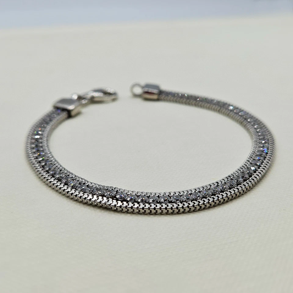 Ladies Sterling Silver Rhodium Plated CZ Snake Chain Tennis Bracelet 19cm / 7.5" - Image 4 of 4