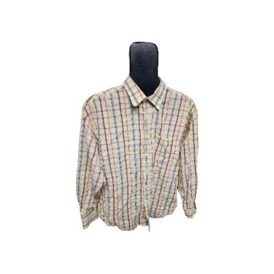 Bugatchi Uomo Men's XL Plaid 100% Cotton Long Sleeve Multi Color Button Shirt