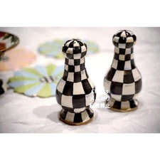 Mackenzie Childs Royal Check Enamel Large Salt and Pepper Shakers