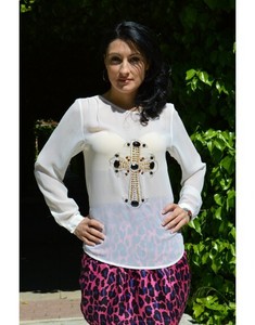Blusa con elegante pedrería en el pecho una cómoda manga larga * | eBay