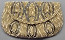 Vintage JOHN WIND JAPAN Faux Pearl Full Beaded Clutch Purse Handbag