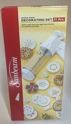 Sunbeam 21 Piece Cookie Press Set Cupcake/Cake Decorating Frosting NEW IN BOX
